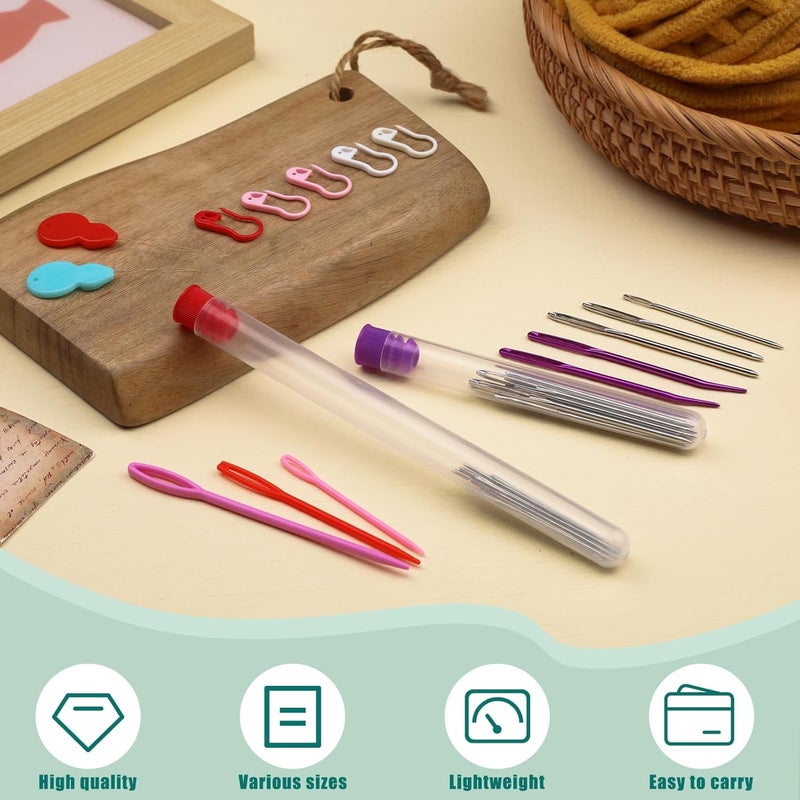 Bupete 42 Pcs Large Eye Blunt Yarn Needles Set, Darning Needles for Yarn, Crochet Needle, Plastic Needles, Tapestry Needles with Curved Darning Needles Knitting Needles for Sewing - Image 3